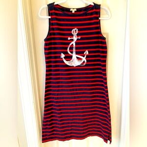Talbots Sleeveless Dress Nautical Anchor Red Blue Striped Coastal S
